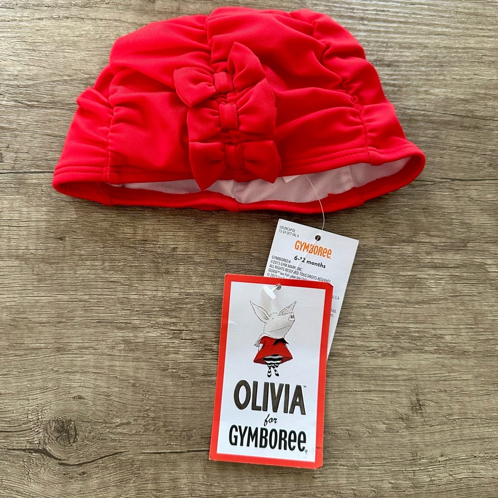 Gymboree Red Ruffled Bow Sunscreen Swimwear Cap - BNWT!